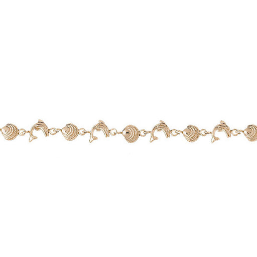 14k Yellow Gold Shell and Dolphin Bracelet