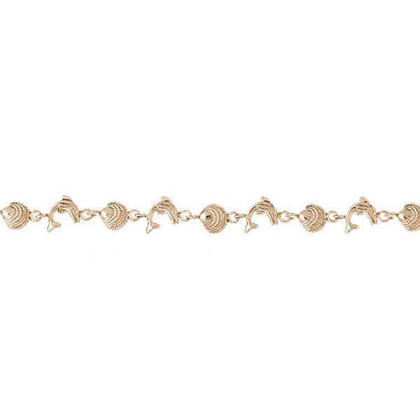 14k Yellow Gold Shell and Dolphin Bracelet