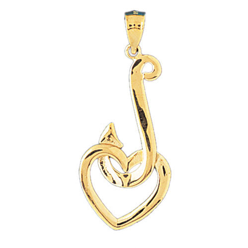 14k Yellow Gold Fish Hook with Heart Charm