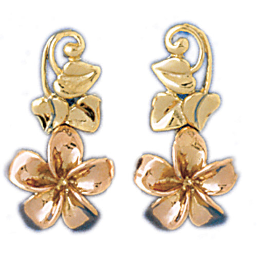 14k Yellow Gold Plumeria Flower Drop Earrings