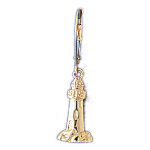 14k Yellow Gold Lighthouse Leverback Earrings