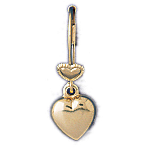14k Yellow Gold Puffed Heart Leverback Earrings