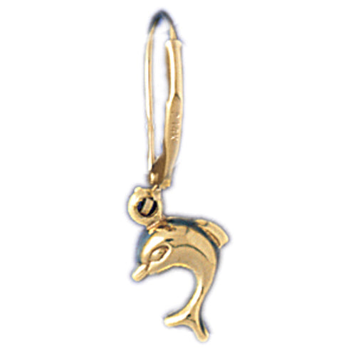 14k Yellow Gold Dolphin Leverback Earrings