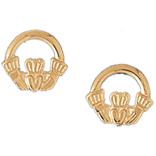 14k Yellow Gold Claddagh Stud Earrings