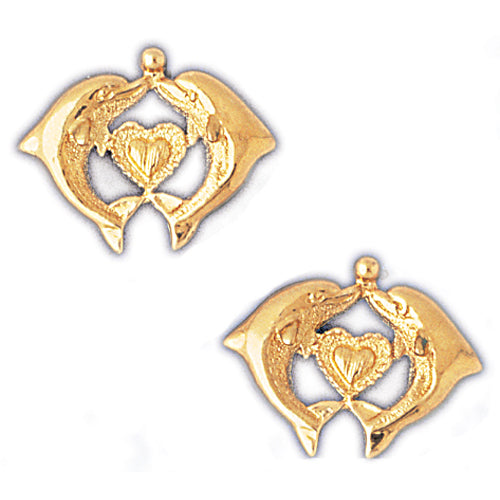 14k Yellow Gold Dolphins Stud Earrings