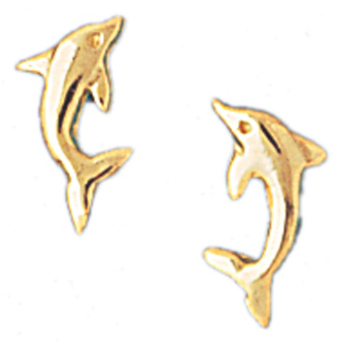 14k Yellow Gold Dolphin Stud Earrings
