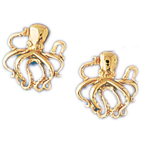 14k Yellow Gold Octopus Stud Earrings