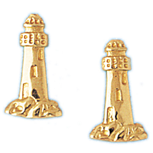 14k Yellow Gold Lighthouse Stud Earrings