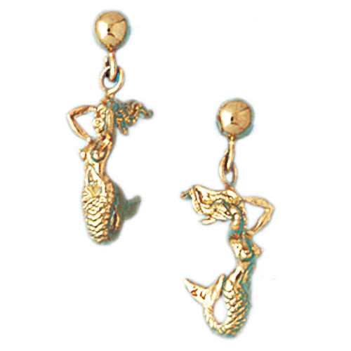 14k Yellow Gold Mermaid Stud Earrings