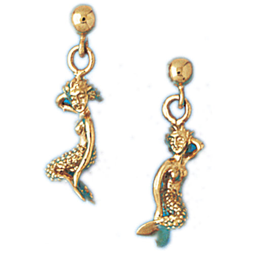 14k Yellow Gold Mermaid Stud Earrings