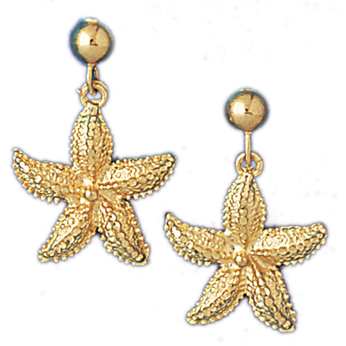14k Yellow Gold Starfish Dangle Earrings