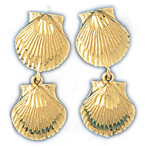 14k Yellow Gold Shell Drop Earrings