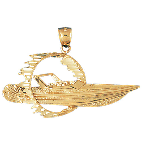 14k Yellow Gold Speed Race Boat Charm