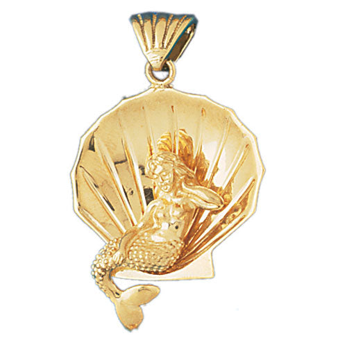 14k Yellow Gold 3-D Mermaid and Shell Charm