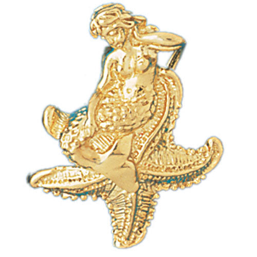 14k Yellow Gold 3-D Mermaid and Starfish Charm