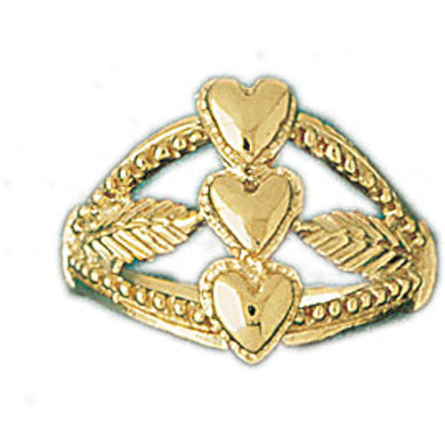 14k Yellow Gold Three Heart Ring