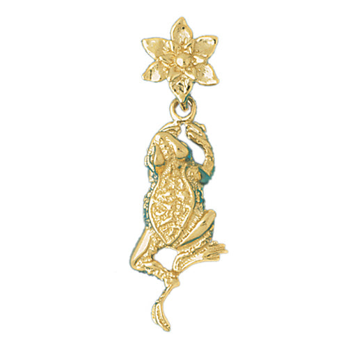 14k Yellow Gold Frog with Lilly Charm