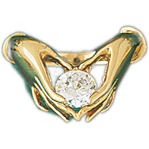 14k Yellow Gold Two hands holding a stone Dome Ring