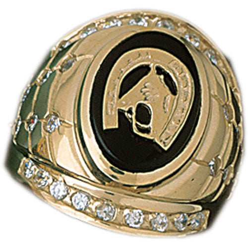 14k Yellow Gold Horseshoe with a Horse Onyx Ring
