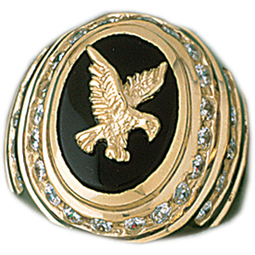 14k Yellow Gold Eagle Onyx Ring