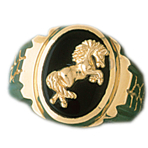 14k Yellow Gold Horse Onyx Ring
