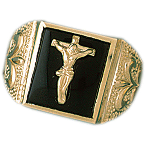 14k Yellow Gold Crucifix Onyx Ring
