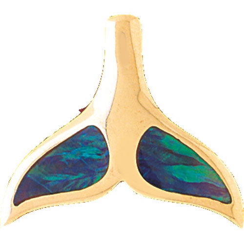 14k Yellow Gold Created Opal Whale Tail Pendant