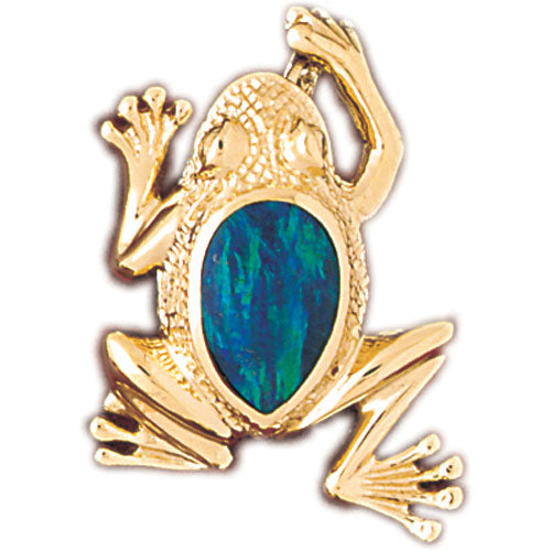 14k Yellow Gold Created Opal Frog Pendant