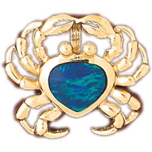 14k Yellow Gold Created Opal Crab Pendant
