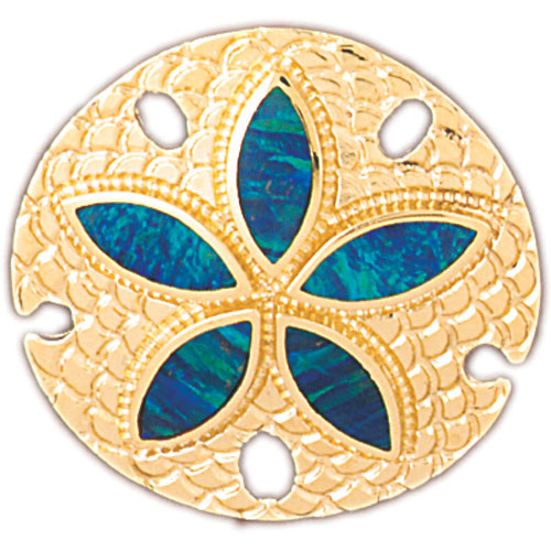 14k Yellow Gold Created Opal Sand Dollar Pendant