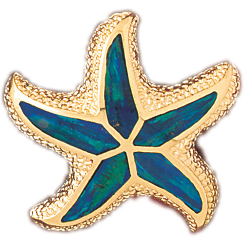 14k Yellow Gold Created Opal Starfish Pendant