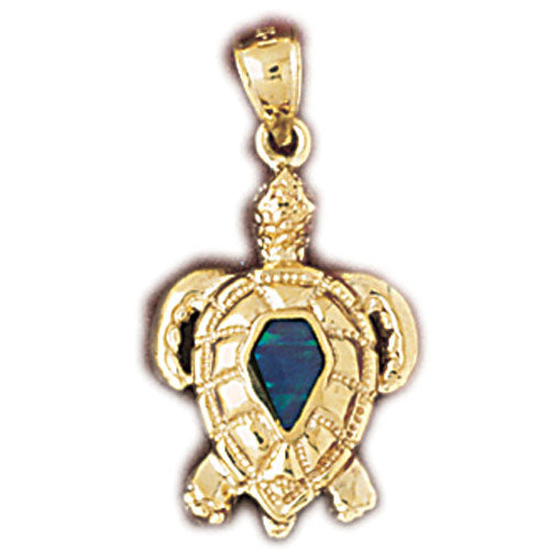 14k Yellow Gold Created Opal Turtle Pendant
