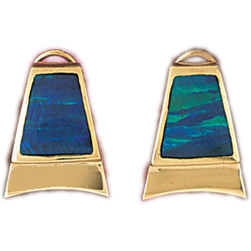 14k Yellow Gold Created Opal Fashion Earrings
