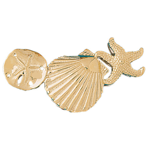 14k Gold Two Tone Reversible Shell, Sand Dollar, and Starfish Charm