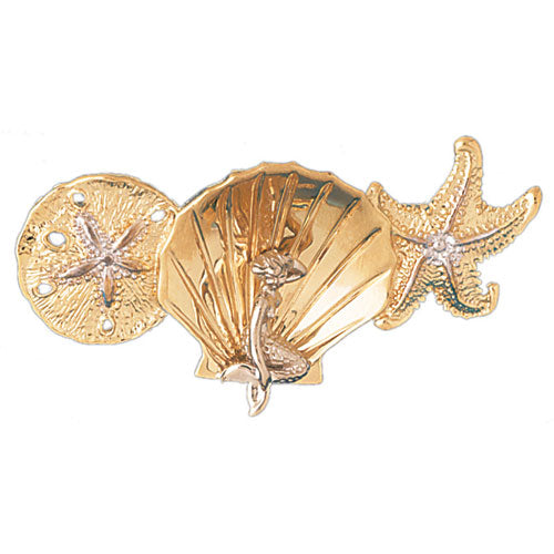 14k Yellow Gold 3-D Sand Dollar, Shell with Mermaid, and Starfish Charm