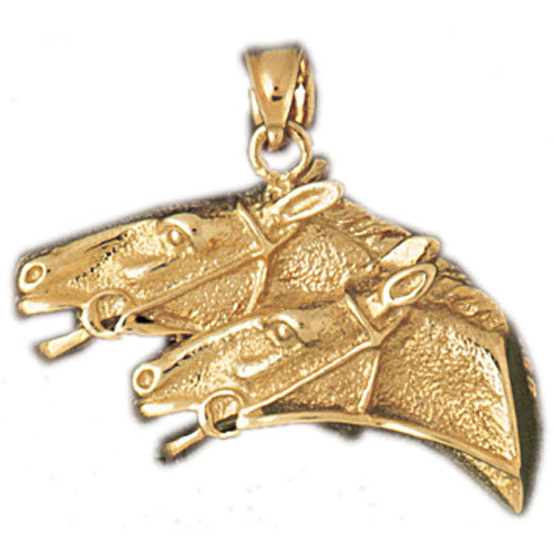 14k Yellow Gold Horse Heads Charm