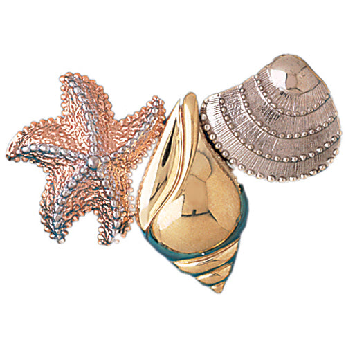 14k Gold Tricolor Starfish with Shells Charm