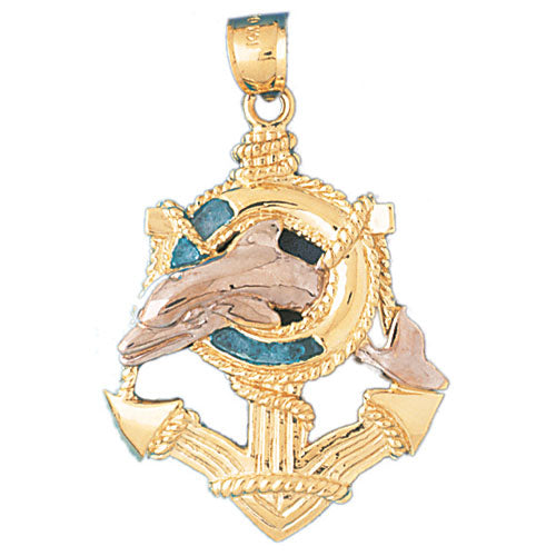 14k Gold Two Tone Anchor and Dolphin Charm
