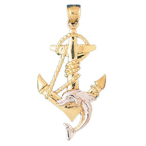 14k Gold Two Tone Anchor and Dolphin Charm