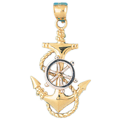 14k Gold Two Tone Anchor and Ships Wheel Charm
