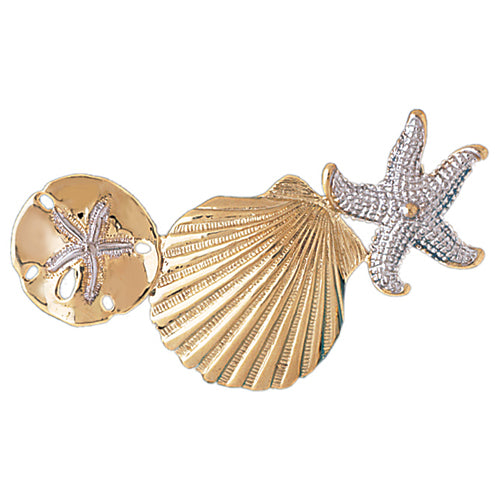 14k Gold Two Tone Sand Dollar, Shell, and Starfish Charm