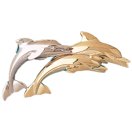 14k Gold Two Tone Dolphins Charm