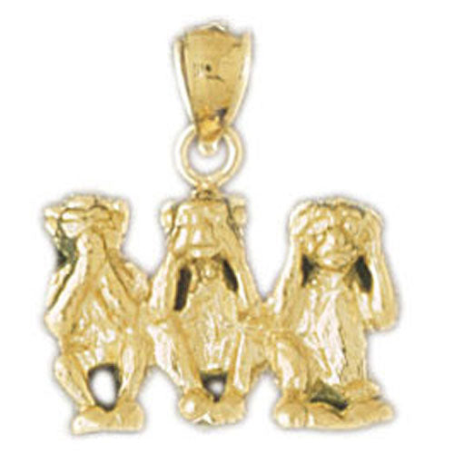 14k Yellow Gold 3-D Monkey - Hear no evil, see no evil, speak no evil Charm