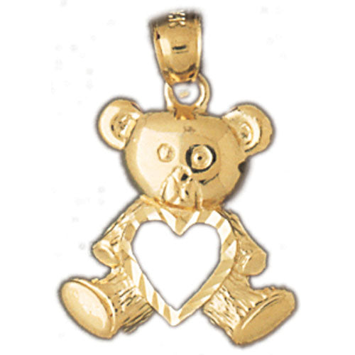 14k Yellow Gold Teddy Bear with Heart Charm
