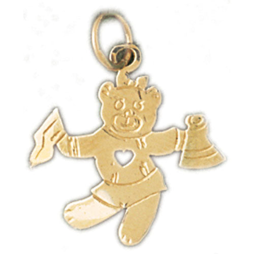 14k Yellow Gold Teddy Bear Cheerleader Charm