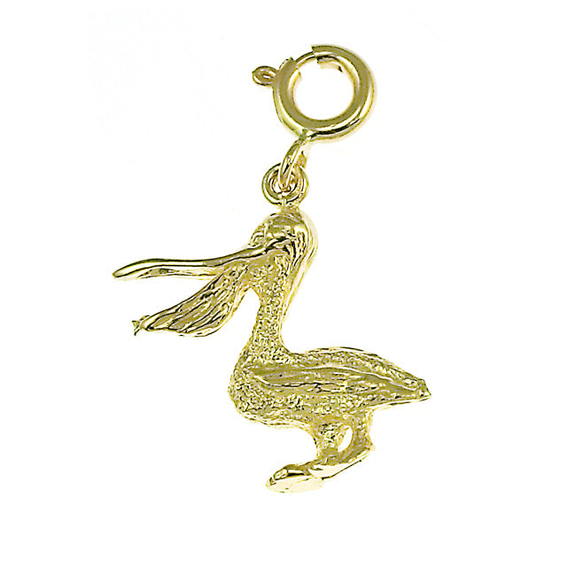 14k Yellow Gold 3-D Pelican Bird Charm