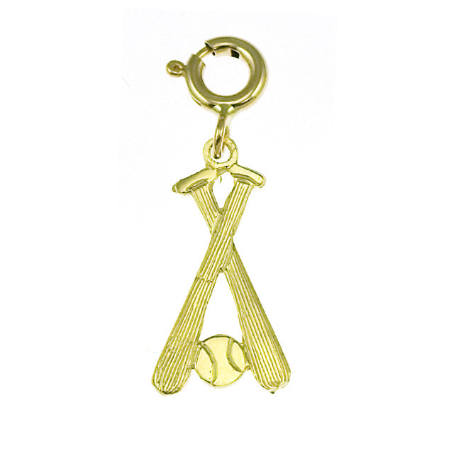 14k Yellow Gold Baseball Bats with Ball Charm