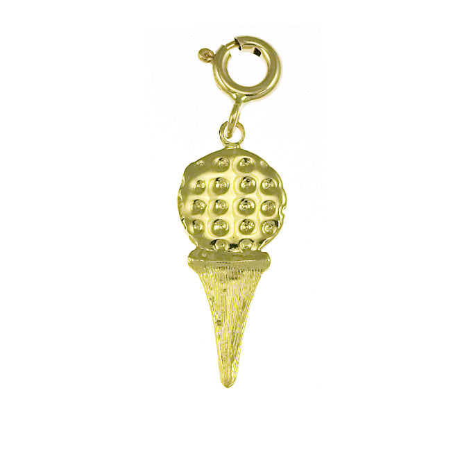 14k Yellow Gold Golf Ball on Tee Charm