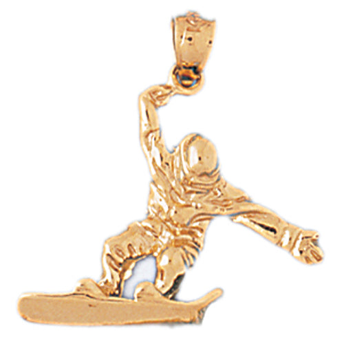 14k Yellow Gold Snow Boarder Charm
