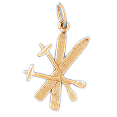 14k Yellow Gold 3-D Set of Skis Charm